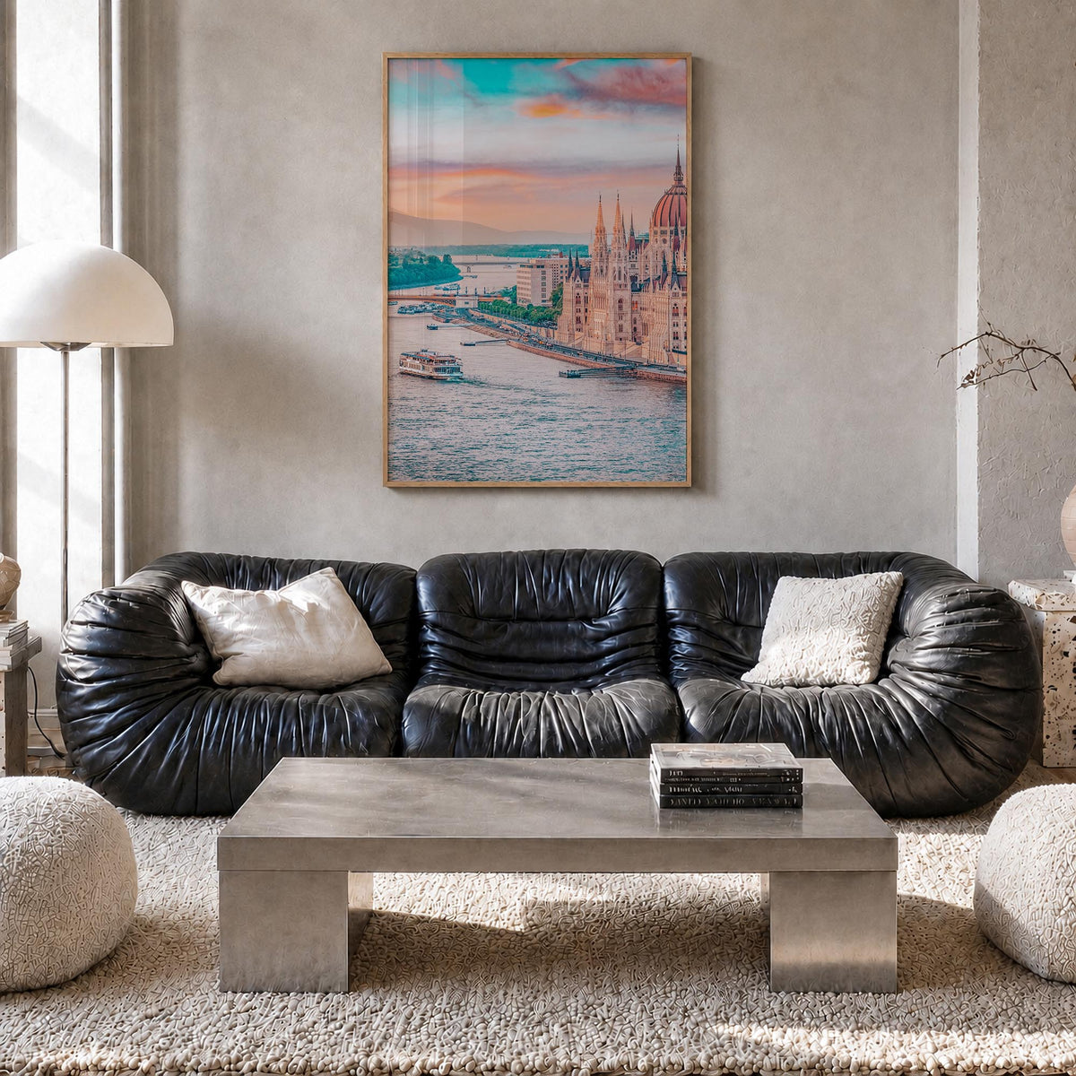 Budapest no. 1 colorful photo poster of Hungary – vertical wall art in natural wood frame, hanging on wall