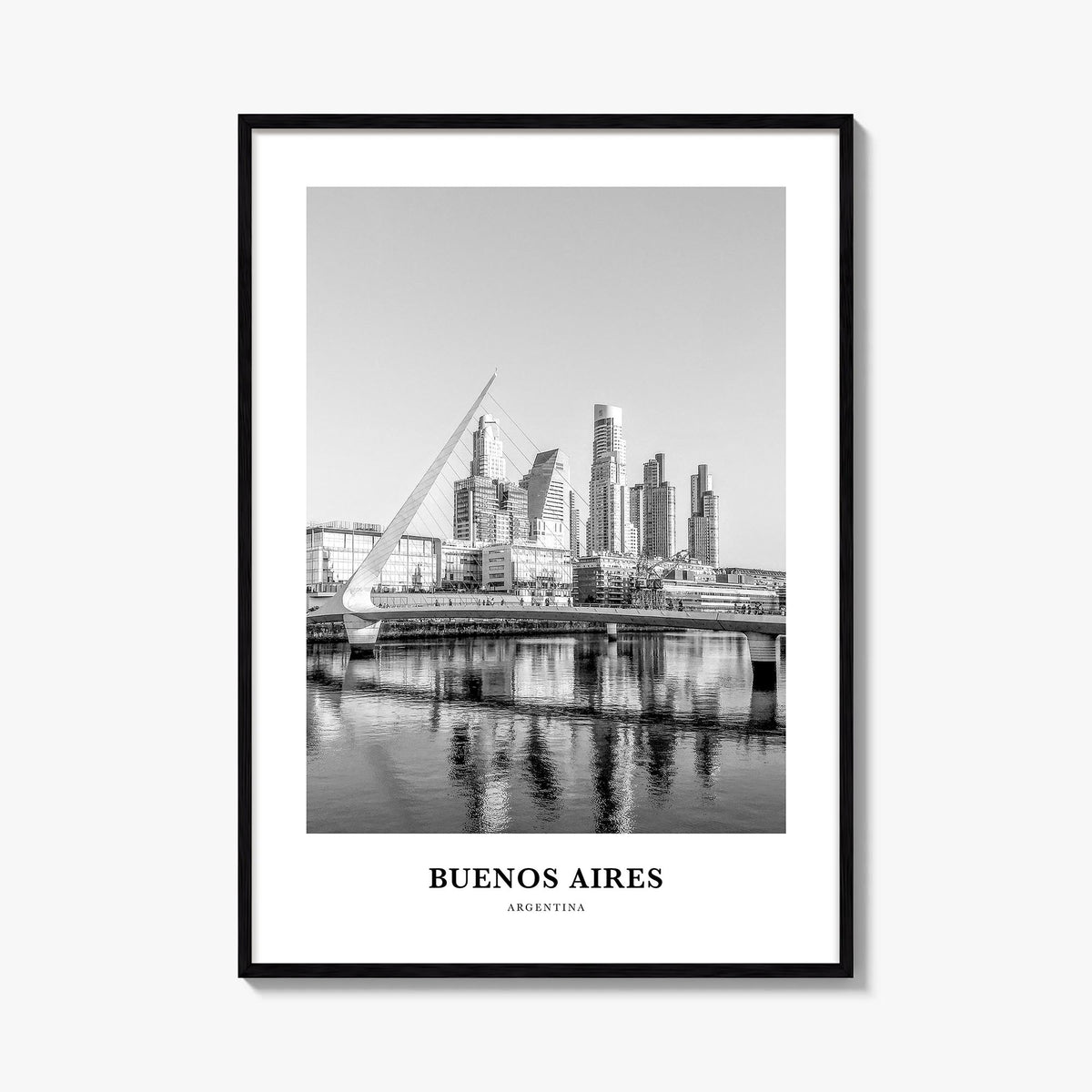 Buenos Aires no. 1 black & white classic poster of Argentina – vertical wall art, unframed print shown in interior mockup