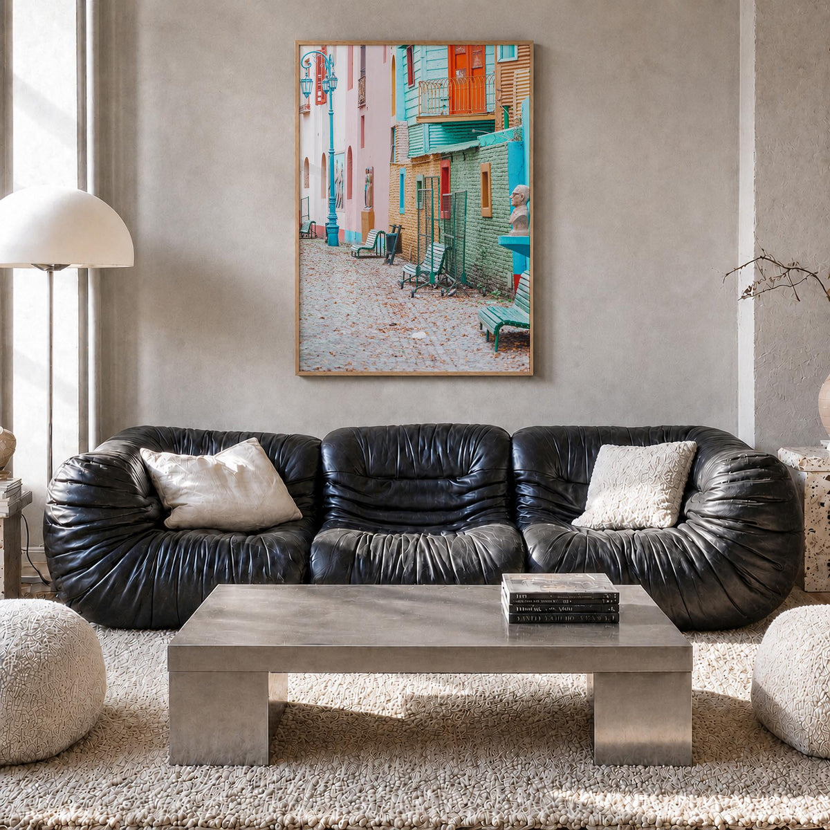 Buenos Aires no. 2 colorful photo poster of Argentina – vertical wall art in natural wood frame, hanging on wall