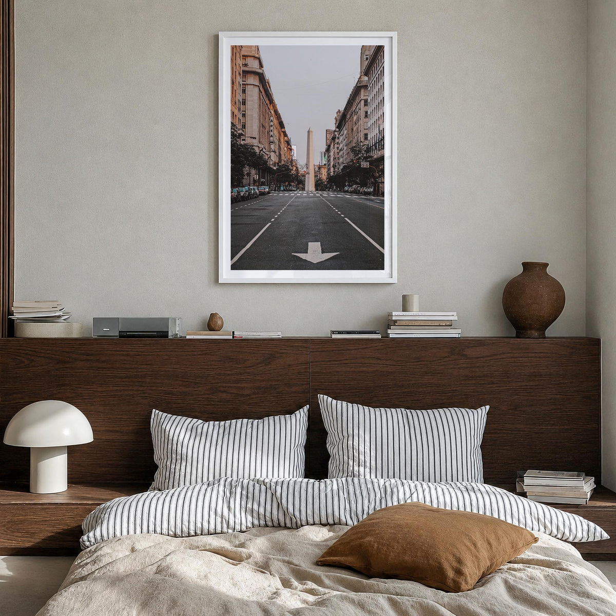 Buenos Aires no. 3 colorful photo poster of Argentina – vertical wall art in white wood frame with white border, hanging on w