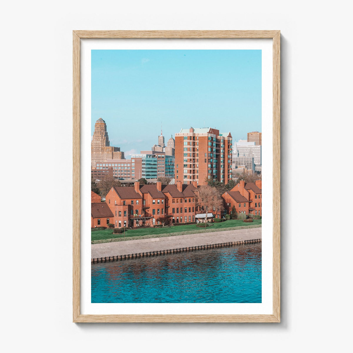 Buffalo Photo No 2 Poster in a natural wood frame, white border