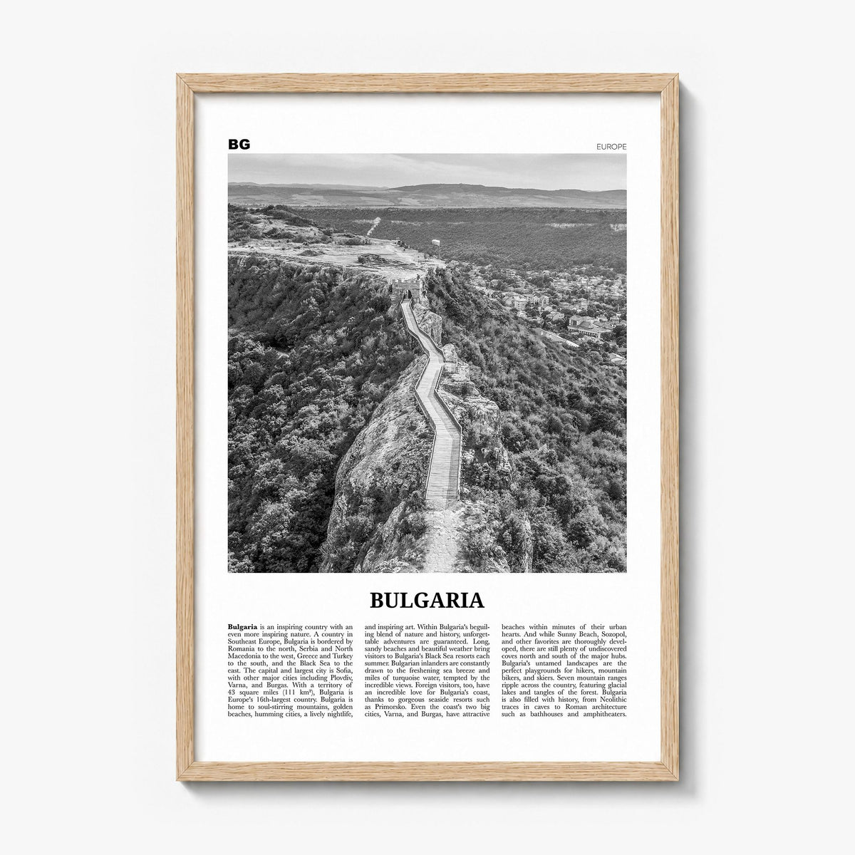 Bulgaria Newspaper Poster in a natural wood frame