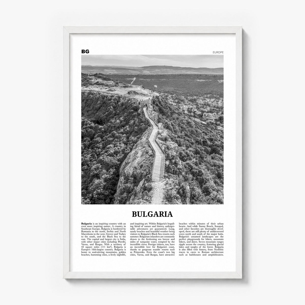 Bulgaria Newspaper Poster in a white wood frame