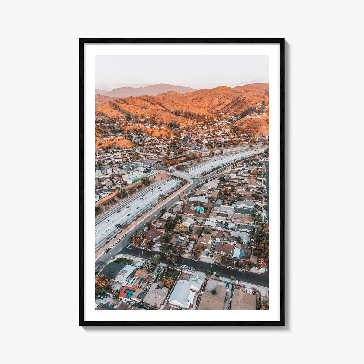 Burbank colorful photo poster of California, USA – vertical wall art, unframed print shown in interior mockup