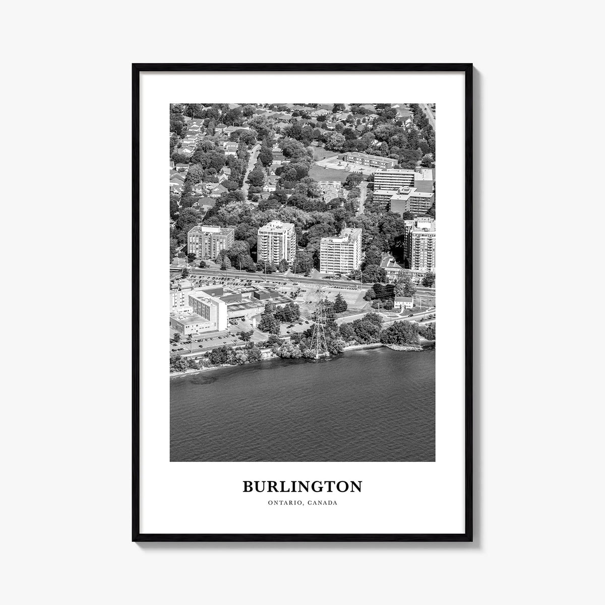 Burlington, Canada black & white classic poster of Canada – vertical wall art, unframed print shown in interior mockup