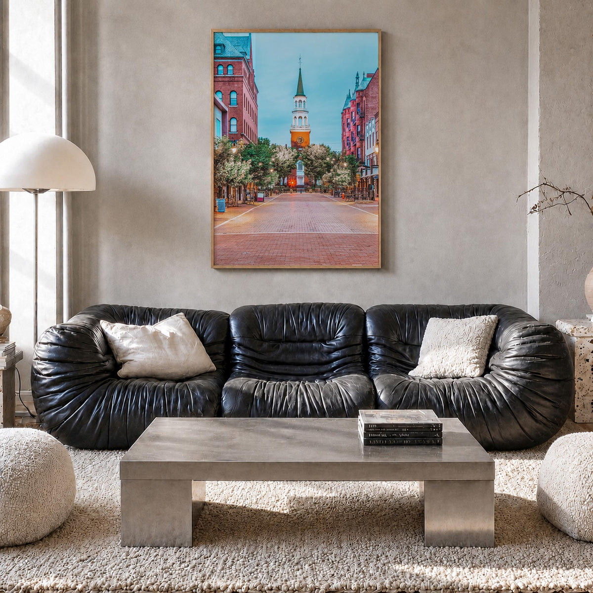 Burlington, Vermont no. 1 colorful photo poster of Vermont, USA – vertical wall art in natural wood frame, hanging on wall