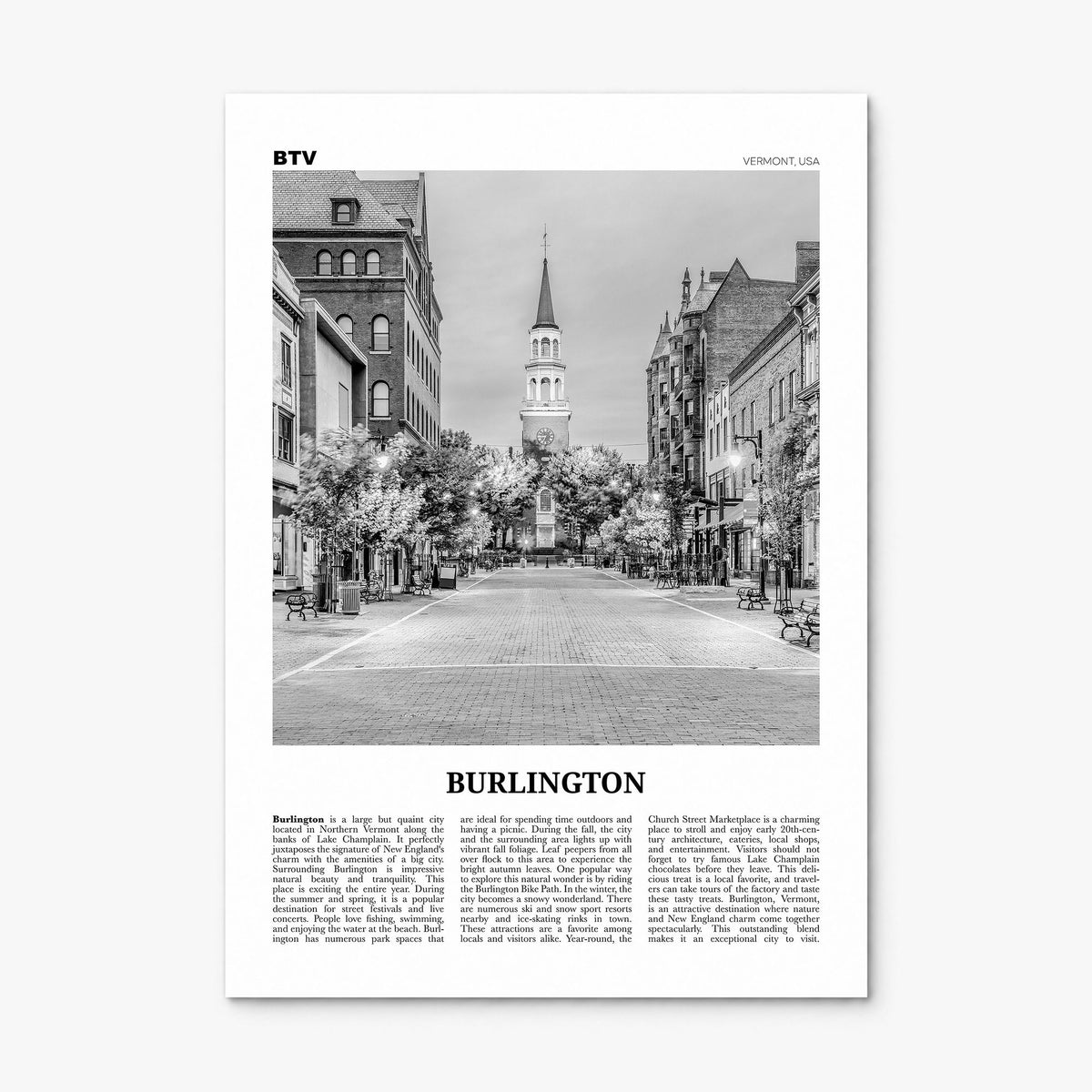 Burlington, Vermont Newspaper Poster, print only (unframed)