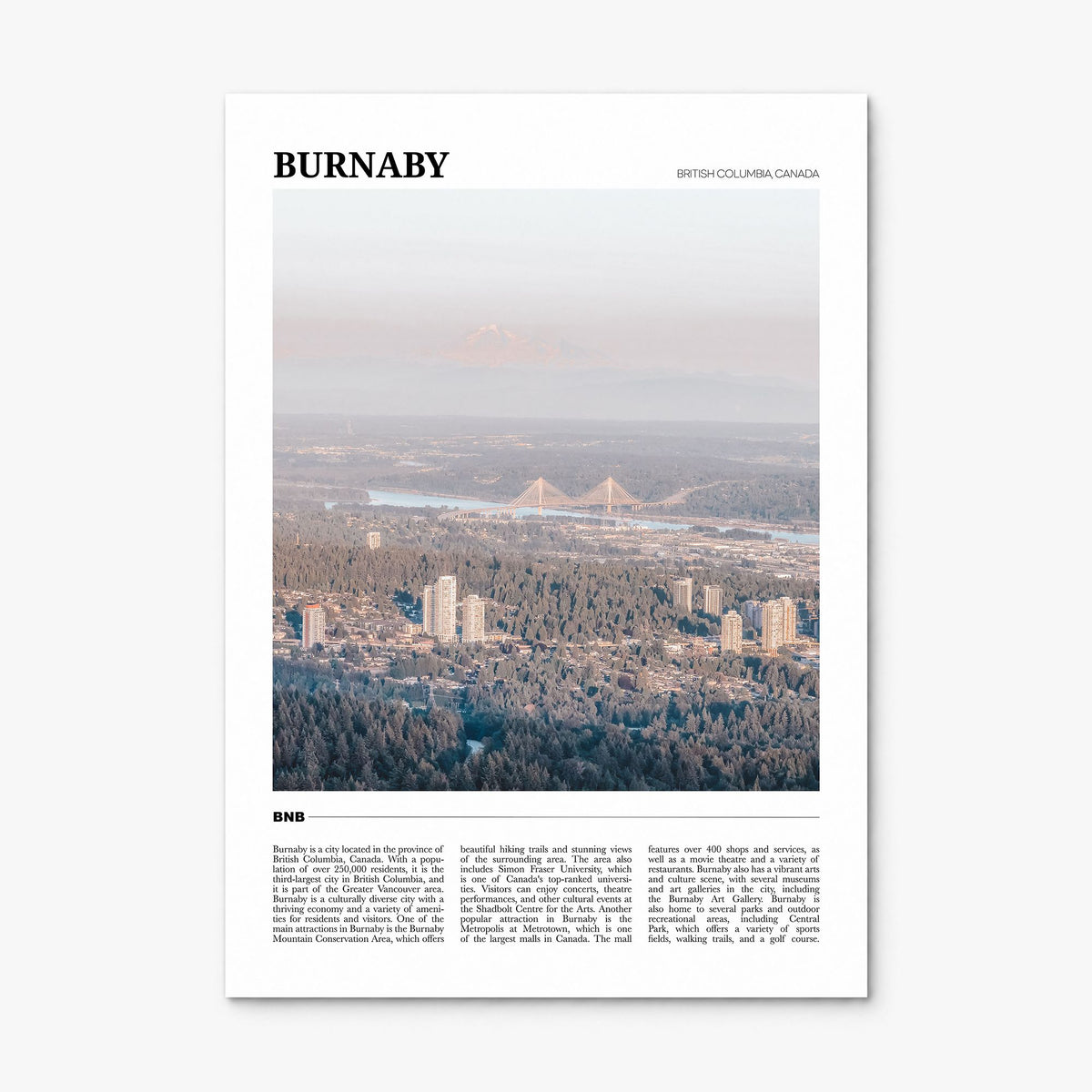Burnaby Travel Poster, print only (unframed)