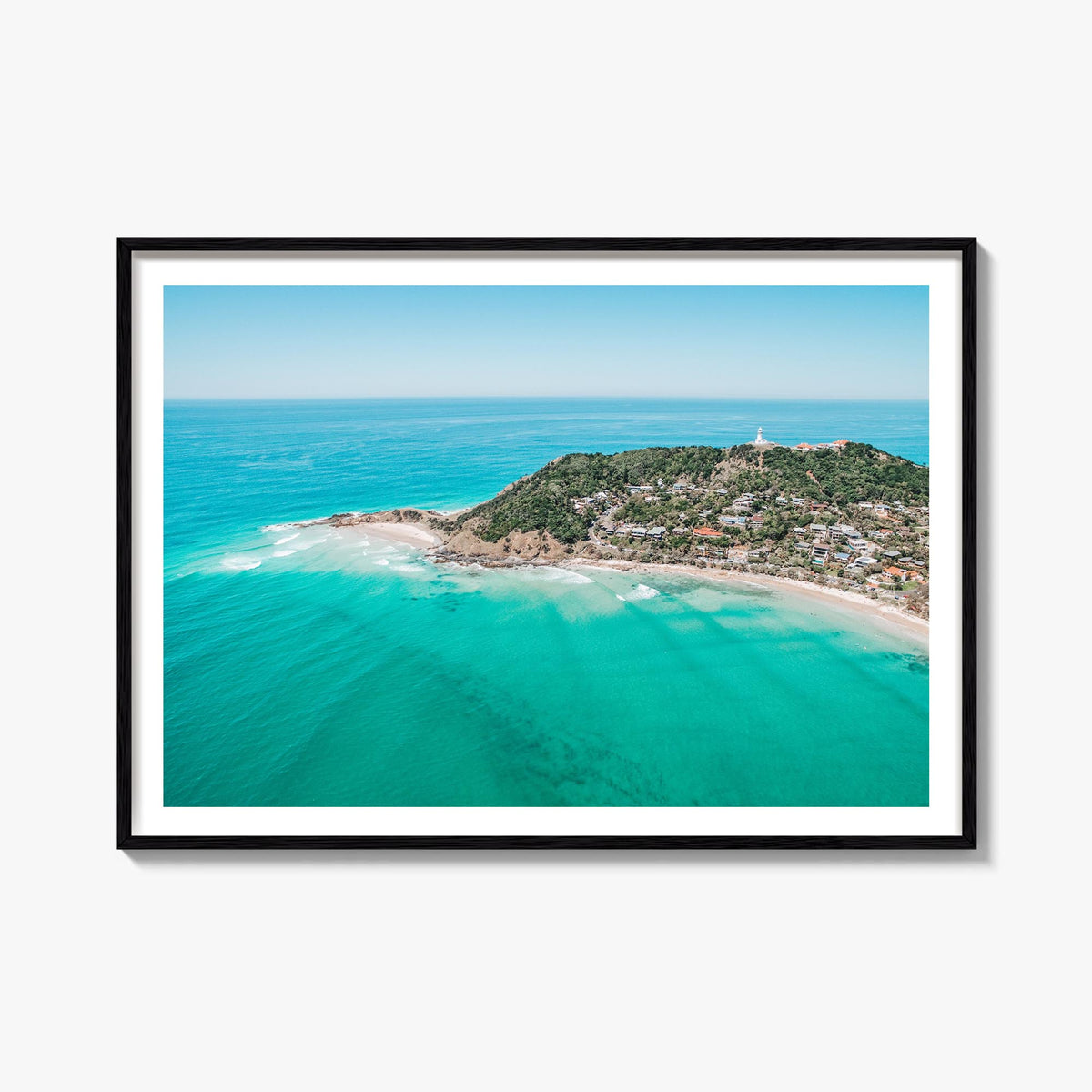 Byron Bay colorful photo poster of New South Wales, Australia – horizontal wall art, unframed print shown in interior mockup