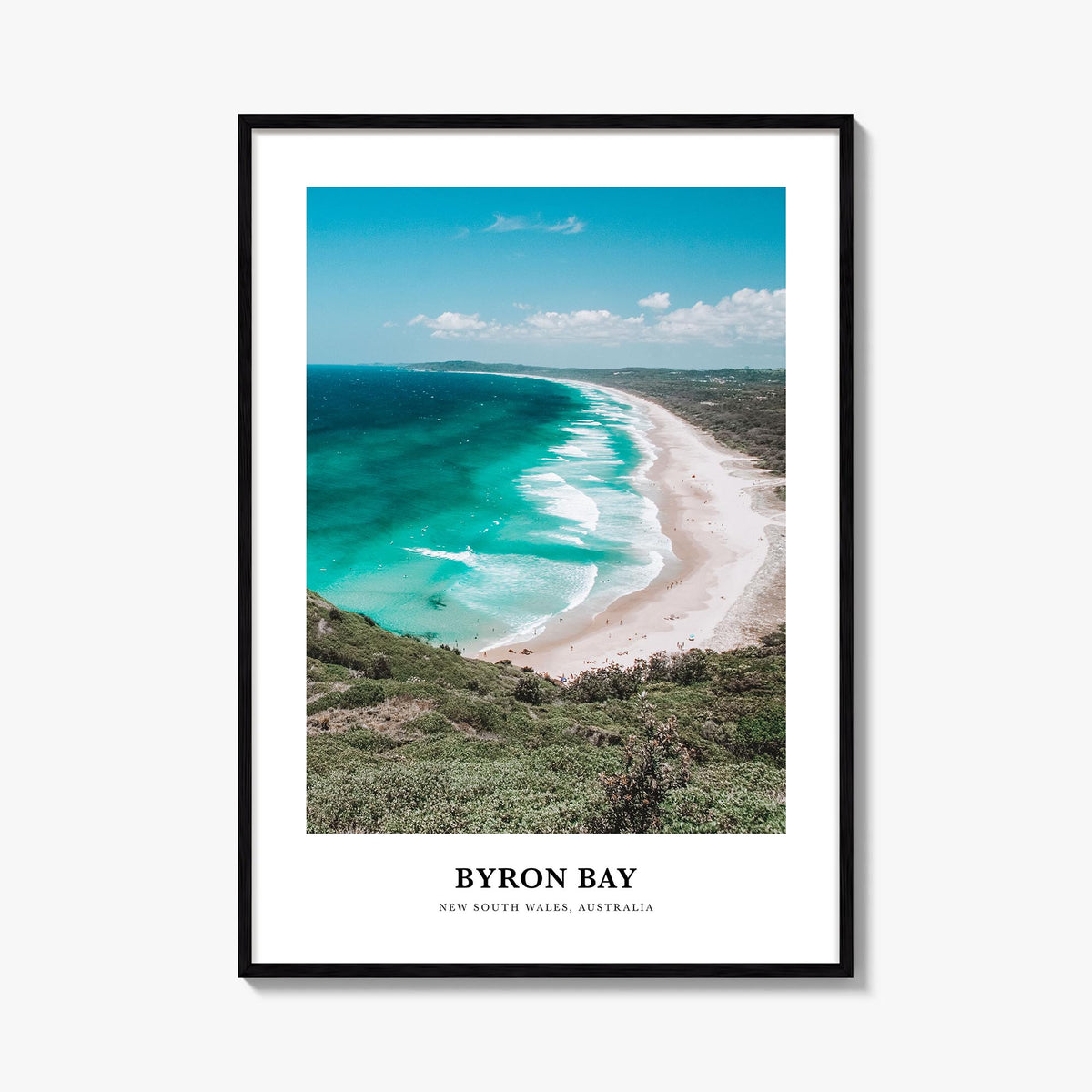 Byron Bay no. 2 colorful classic poster of New South Wales, Australia – vertical wall art, unframed print shown in interior m