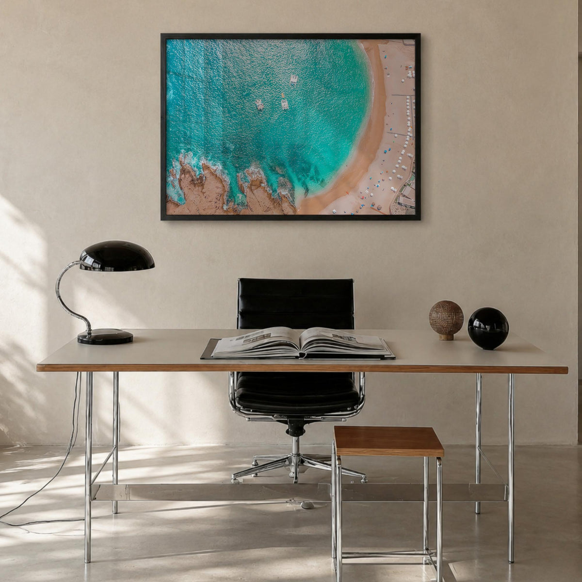 Cabo San Lucas colorful photo poster of Mexico – horizontal wall art in black wood frame, hanging on wall