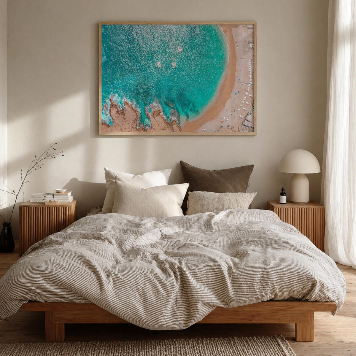 Cabo San Lucas colorful photo poster of Mexico – horizontal wall art in natural wood frame, hanging on wall