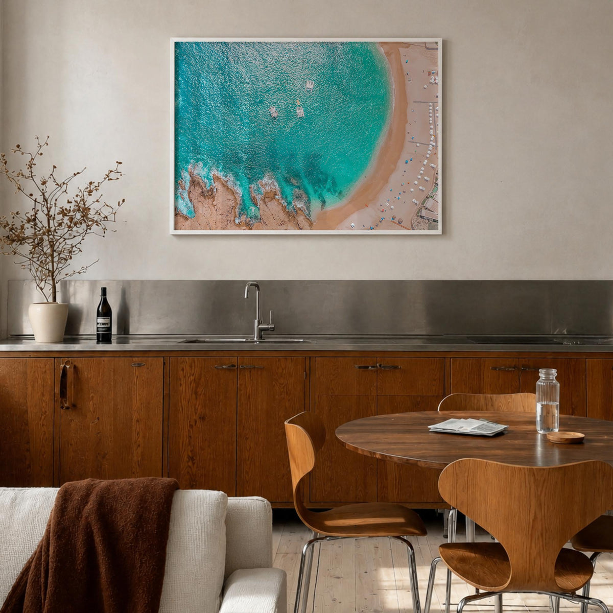 Cabo San Lucas colorful photo poster of Mexico – horizontal wall art in white wood frame, hanging on wall