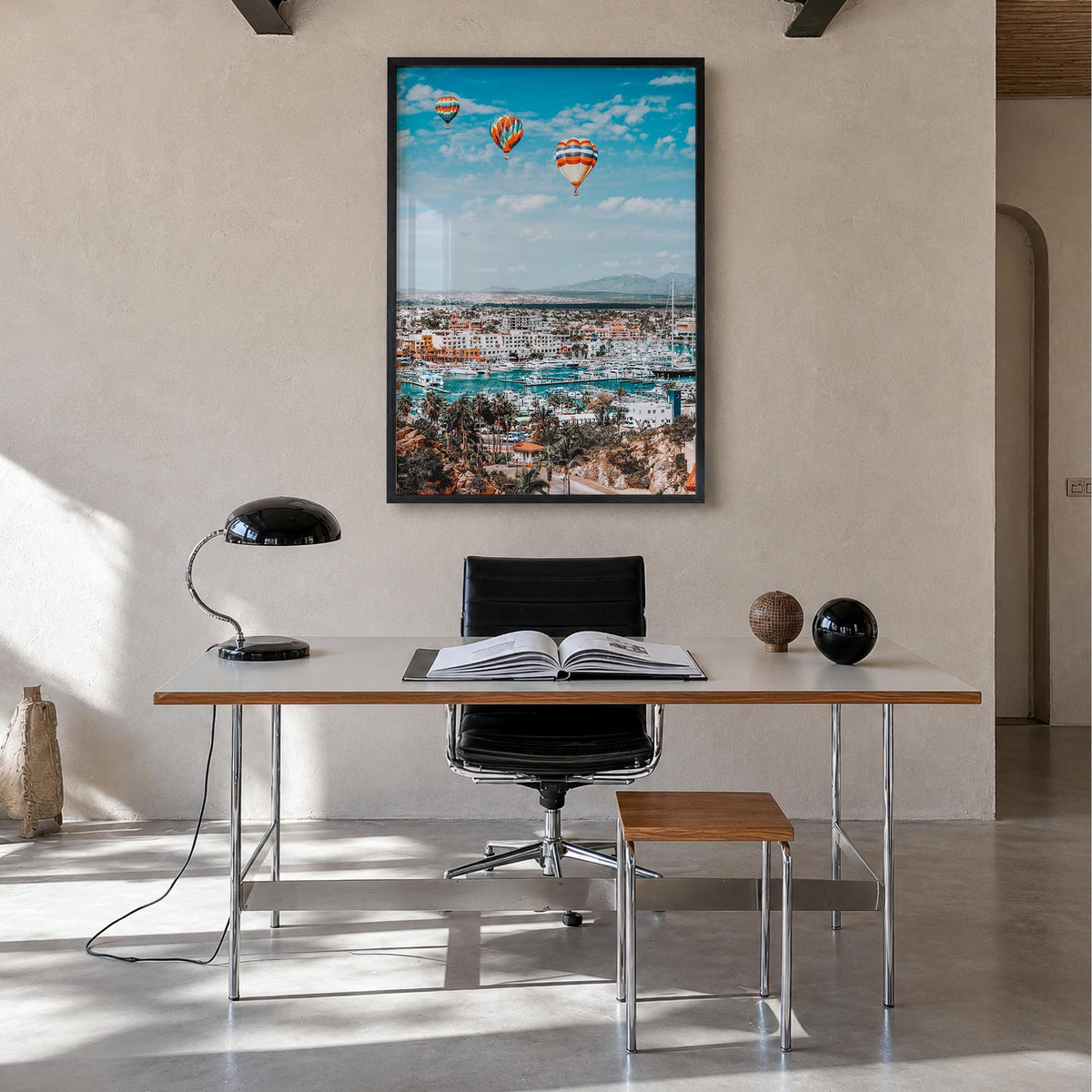 Cabo San Lucas no. 3 colorful photo poster of Mexico – vertical wall art in black wood frame, hanging on wall