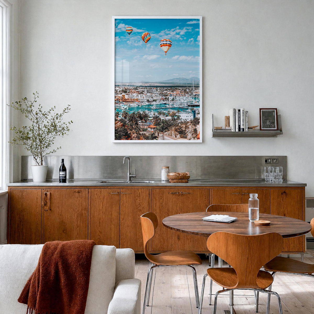 Cabo San Lucas no. 3 colorful photo poster of Mexico – vertical wall art in white wood frame, hanging on wall