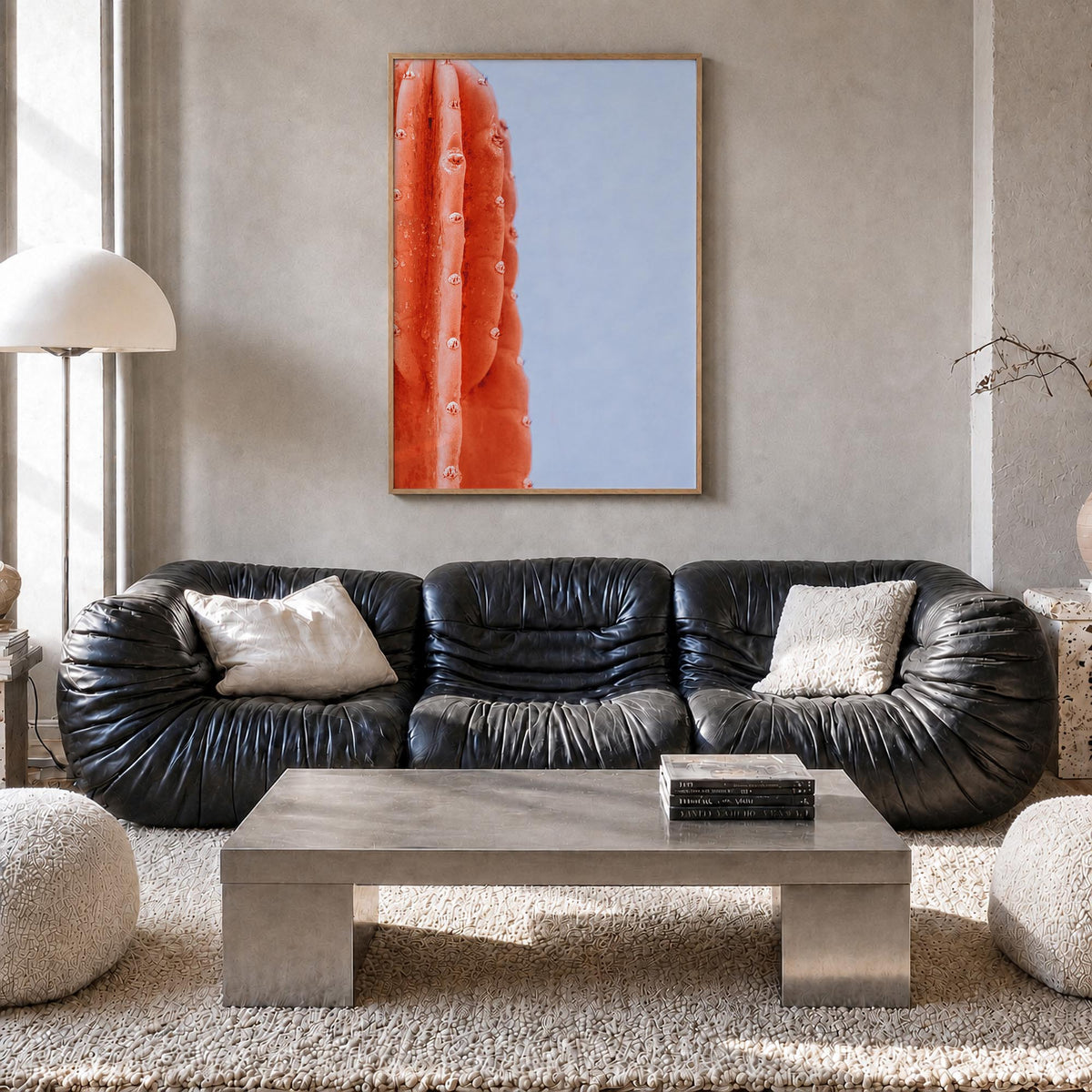 Cactus no. 5 colorful photo poster – vertical wall art in natural wood frame, hanging on wall