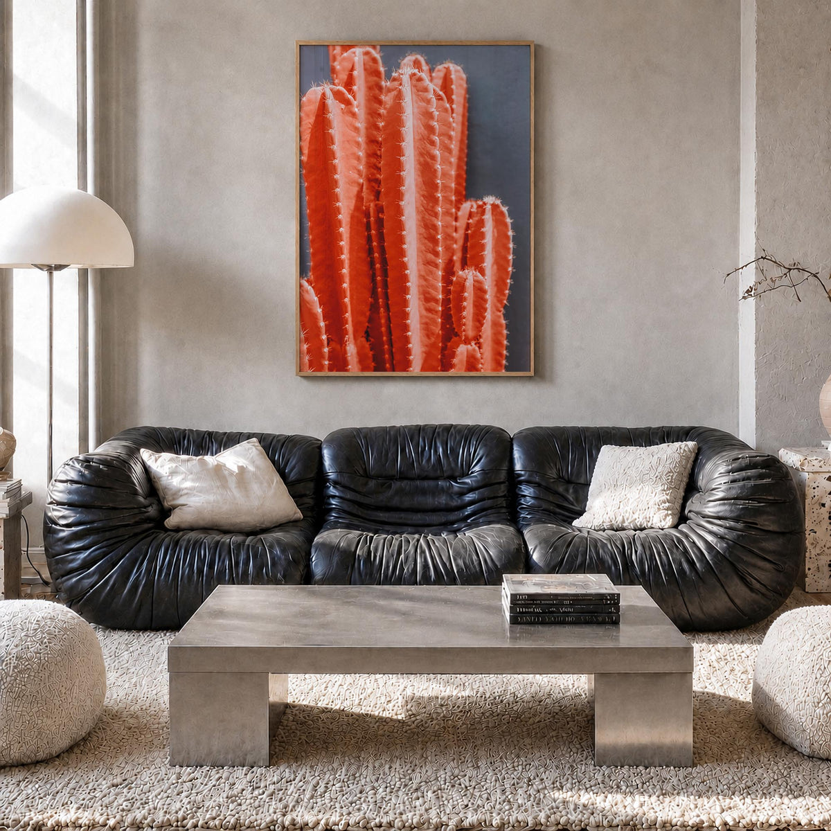 Cactus no. 6 colorful photo poster – vertical wall art in natural wood frame, hanging on wall
