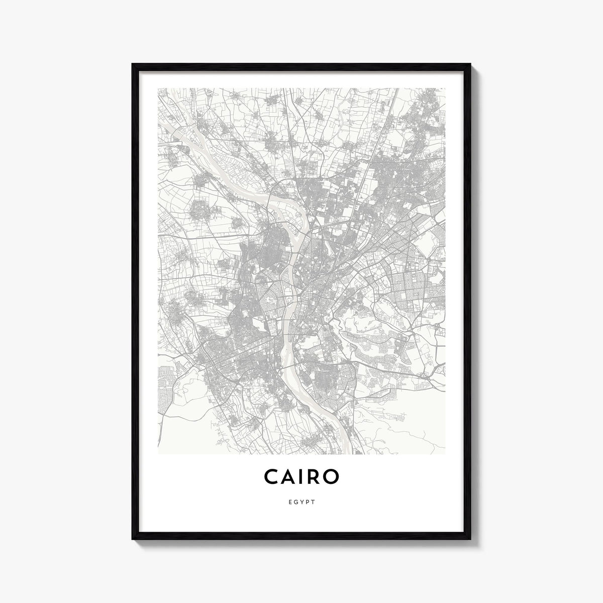Cairo black & white map poster of Egypt – vertical wall art, unframed print shown in interior mockup
