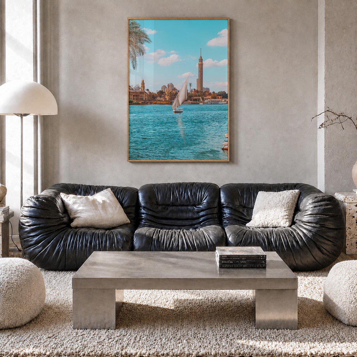 Cairo no. 3 colorful photo poster of Egypt – vertical wall art in natural wood frame, hanging on wall
