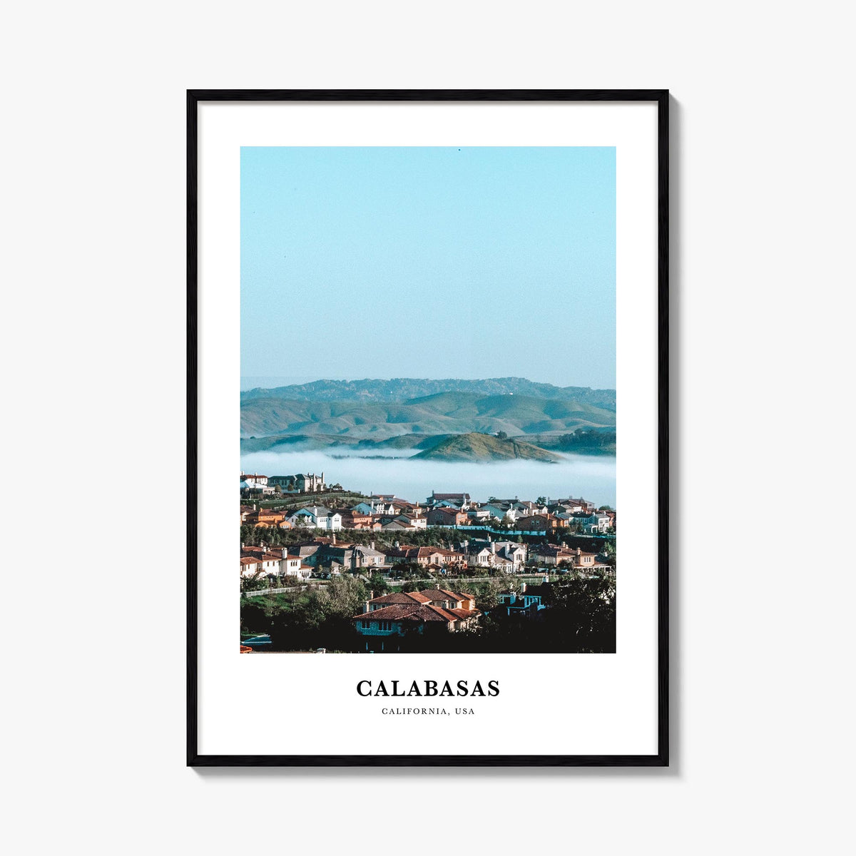 Calabasas colorful classic poster of California, USA – vertical wall art, unframed print shown in interior mockup