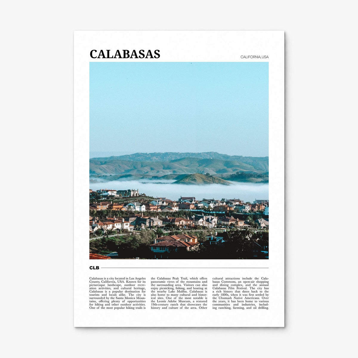 Calabasas Travel Poster, print only (unframed)