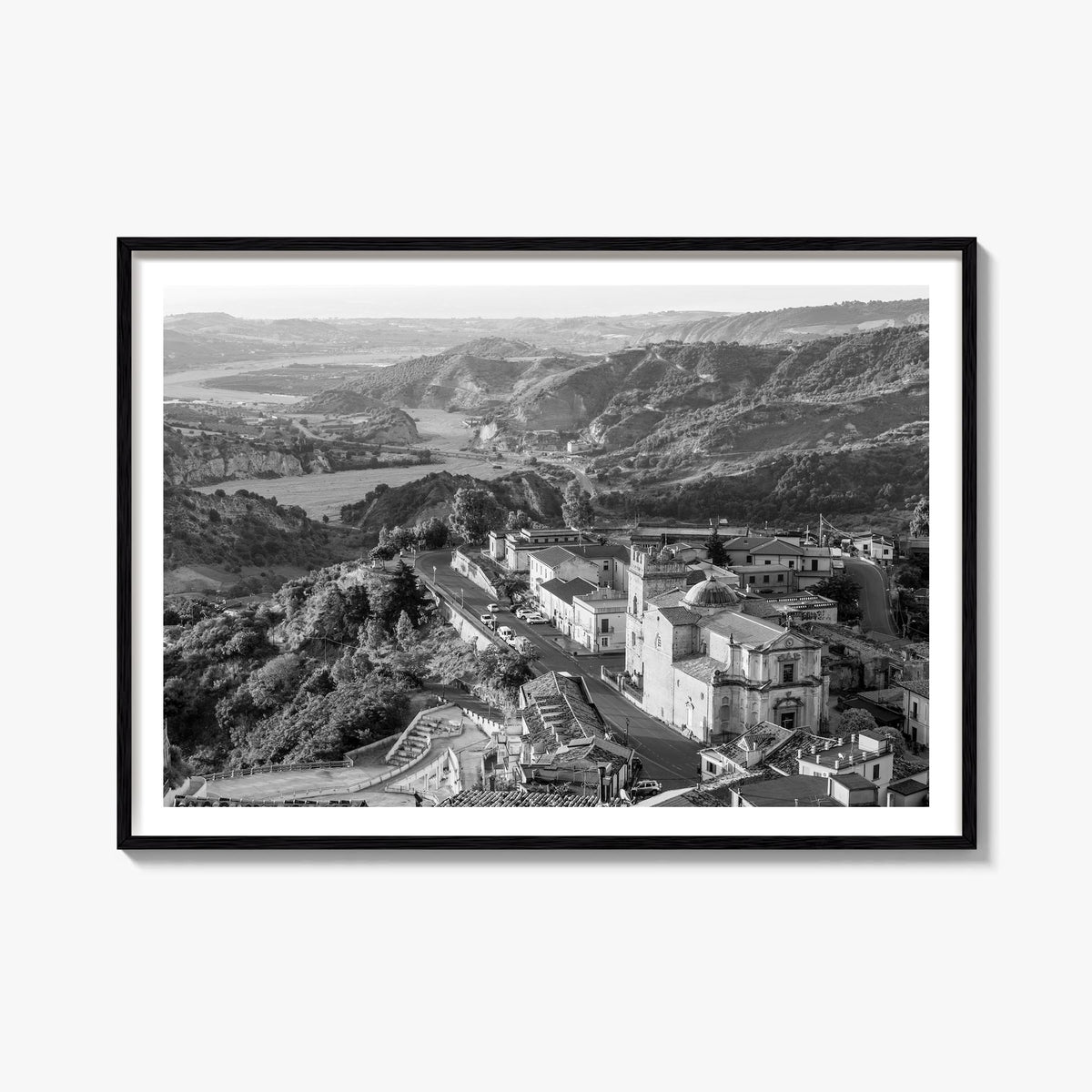 Calabria black & white photo poster of Italy – horizontal wall art, unframed print shown in interior mockup