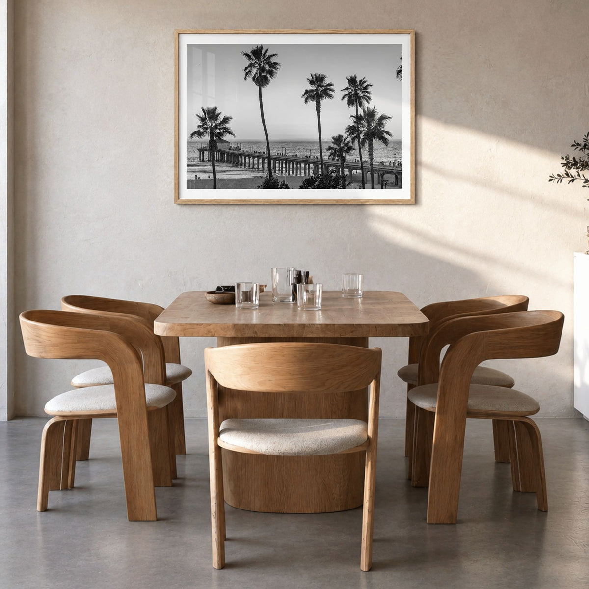 California Photo No 2 Poster in a natural wood frame, hanging in a dining room, white border