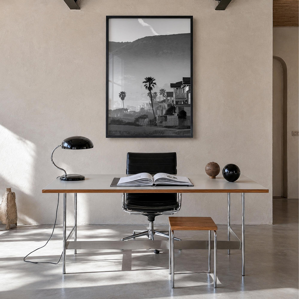 California no. 1 black & white photo poster of United States – vertical wall art in black wood frame, hanging on wall