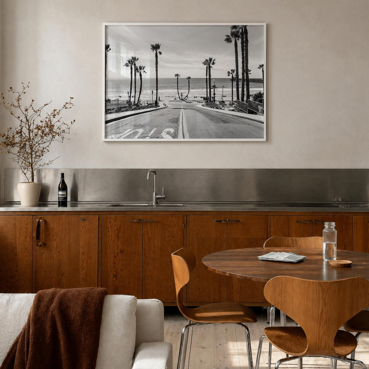 California no. 1 black & white photo poster of United States – horizontal wall art in white wood frame, hanging on wall