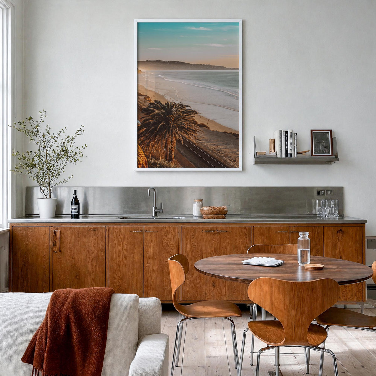 California no. 1 colorful photo poster of United States – vertical wall art in white wood frame, hanging on wall