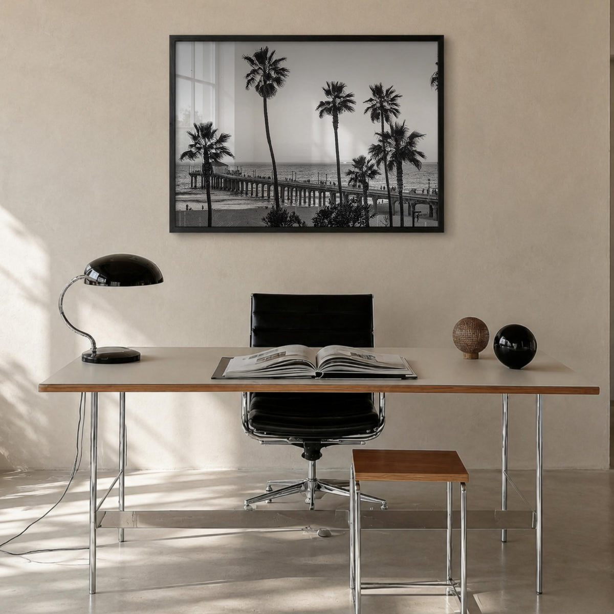 California no. 2 black & white photo poster of United States – horizontal wall art in black wood frame, hanging on wall