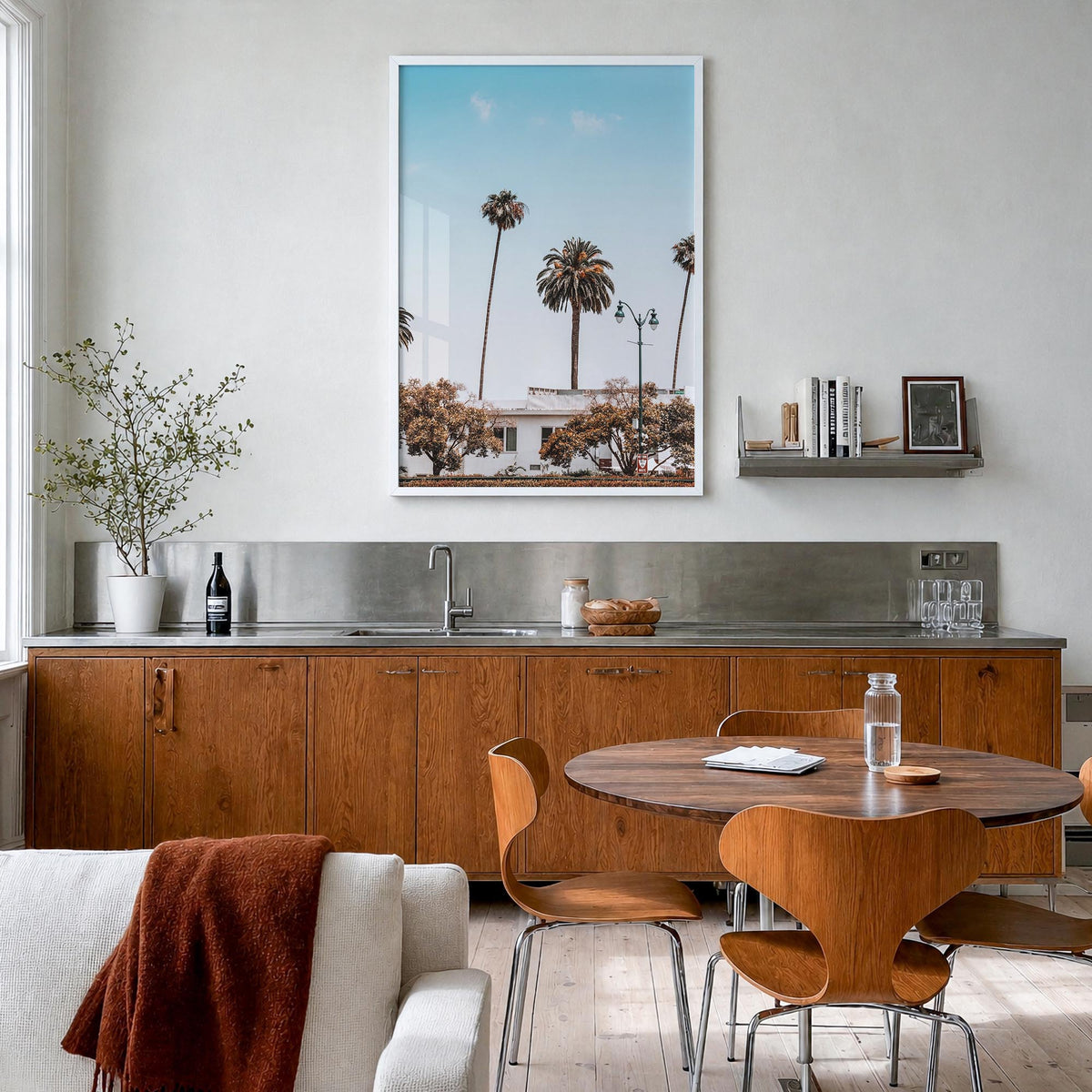 California no. 4 colorful photo poster of USA – vertical wall art in white wood frame, hanging on wall