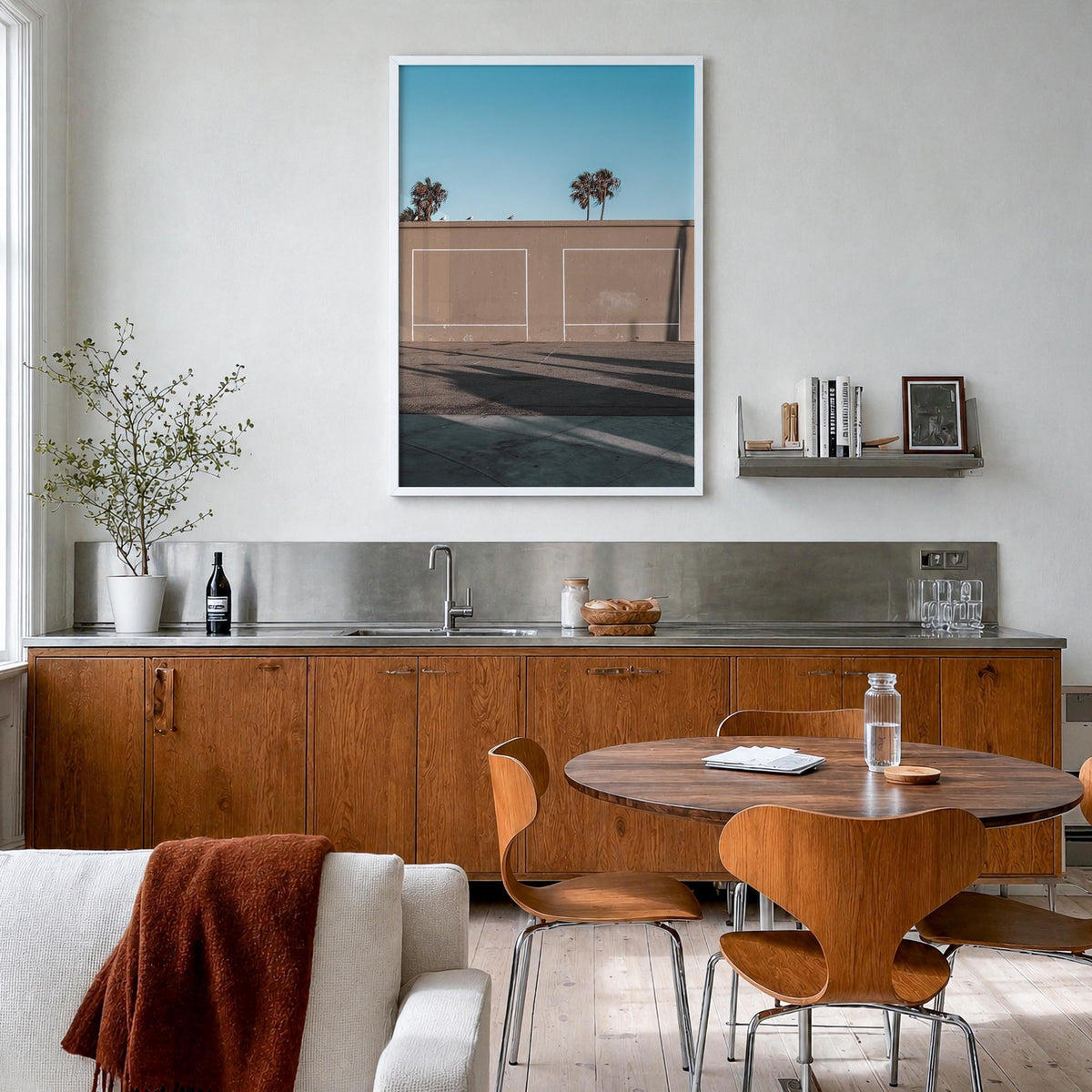 California no. 5 colorful photo poster of USA – vertical wall art in white wood frame, hanging on wall