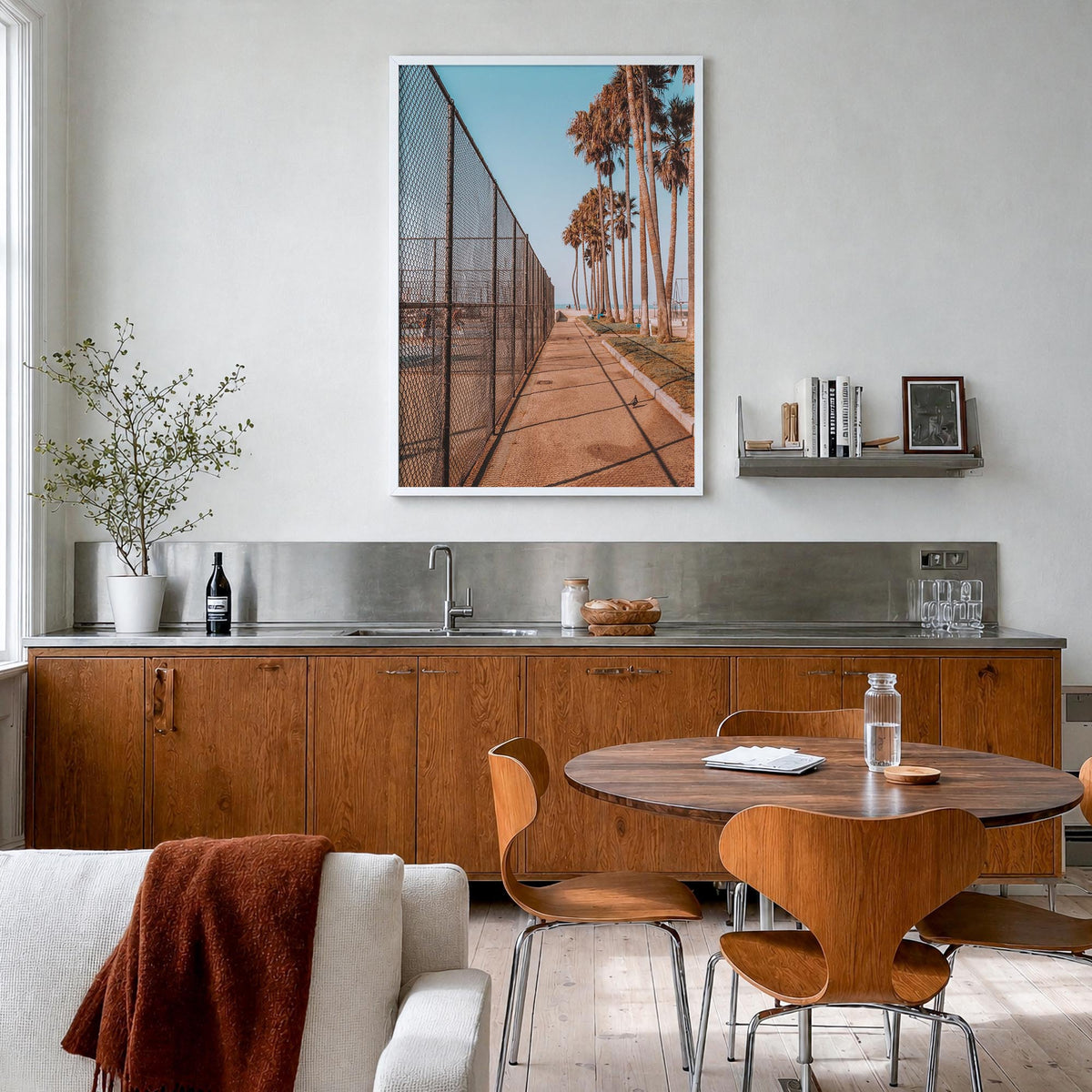 California no. 6 colorful photo poster of USA – vertical wall art in white wood frame, hanging on wall