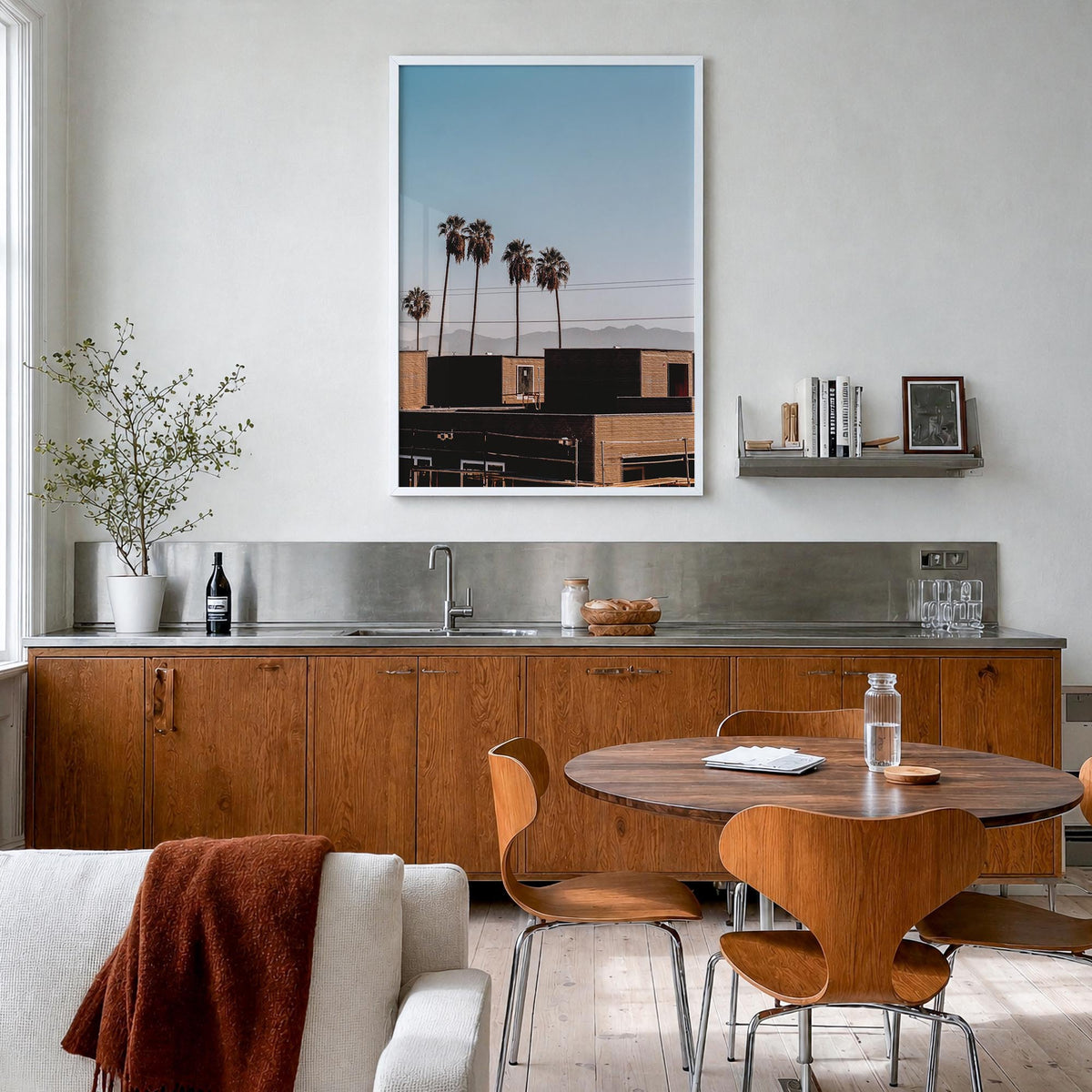 California no. 7 colorful photo poster of USA – vertical wall art in white wood frame, hanging on wall