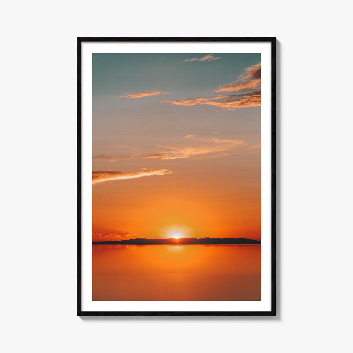 Calm Sunset no. 2 colorful photo poster – vertical wall art, unframed print shown in interior mockup