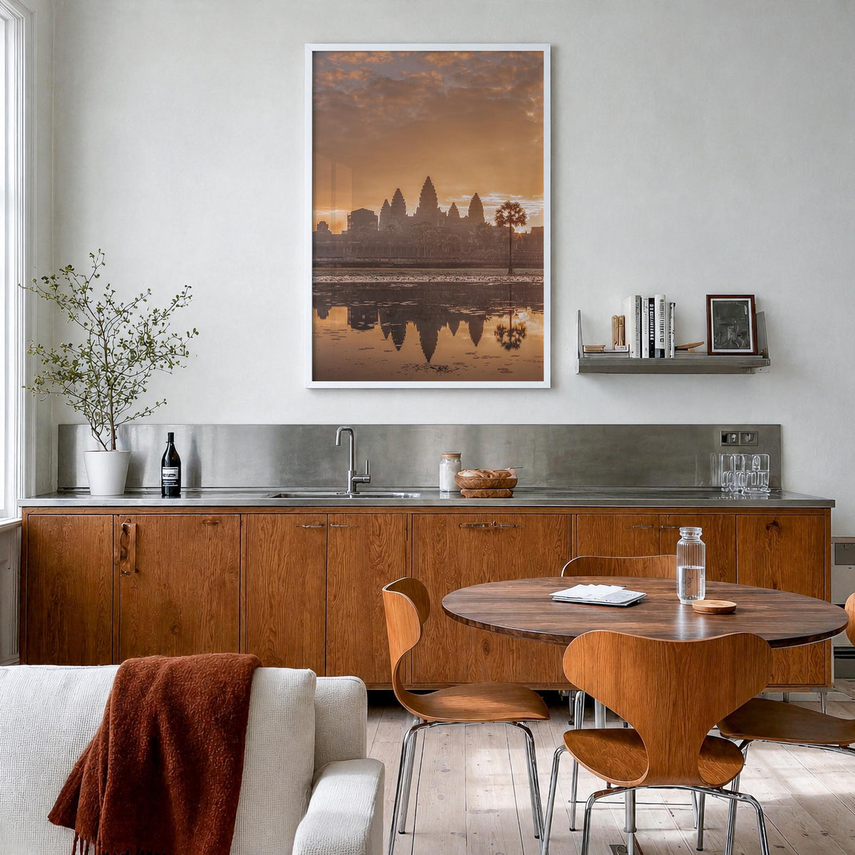 Cambodia colorful photo poster of Asia – vertical wall art in white wood frame, hanging on wall