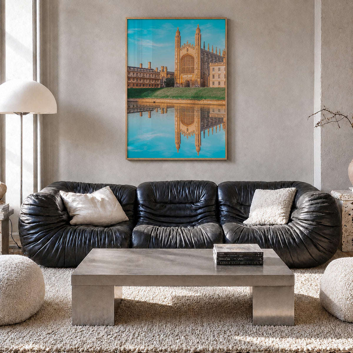 Cambridge, England colorful photo poster of United Kingdom – vertical wall art in natural wood frame, hanging on wall