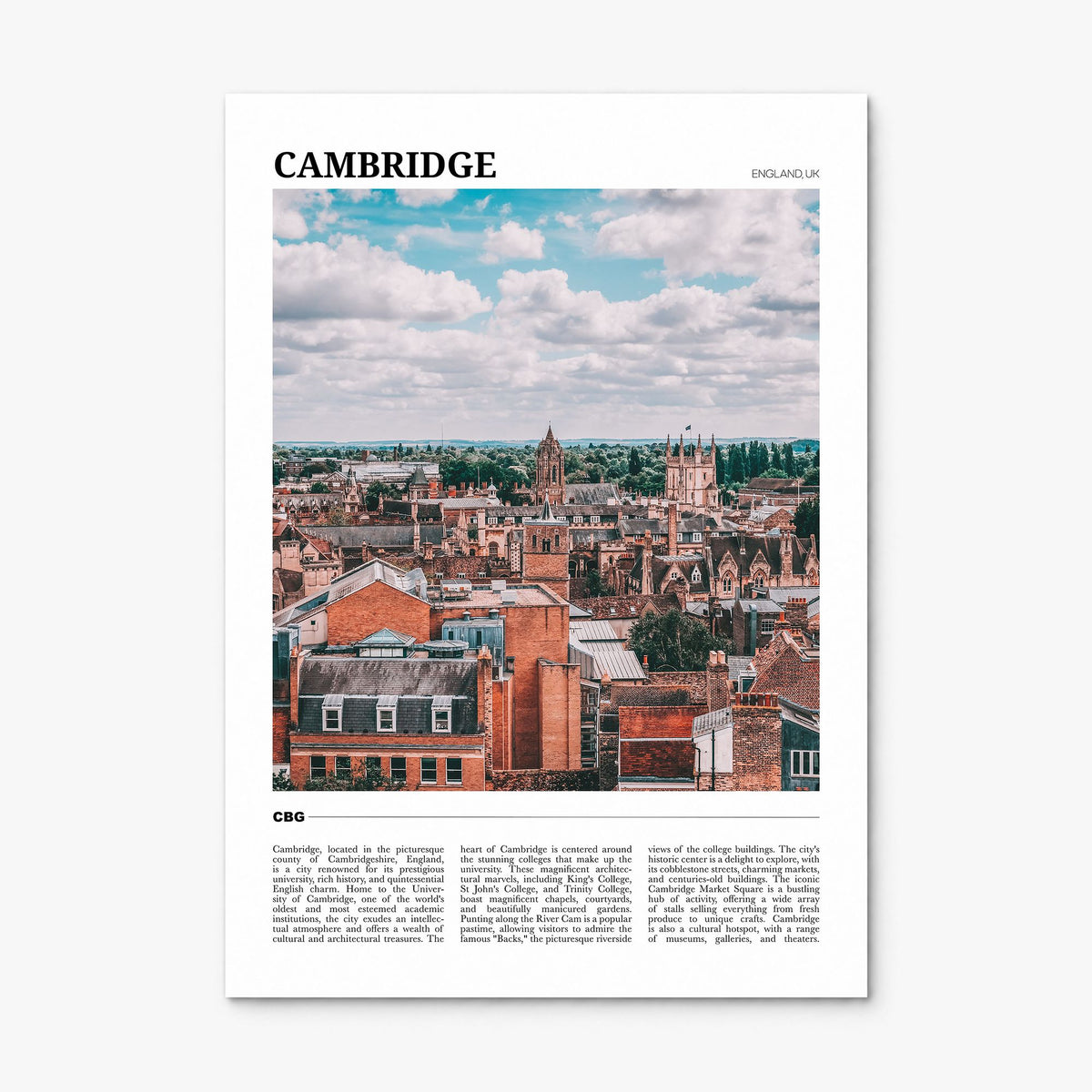 Cambridge, England Travel Poster, print only (unframed)