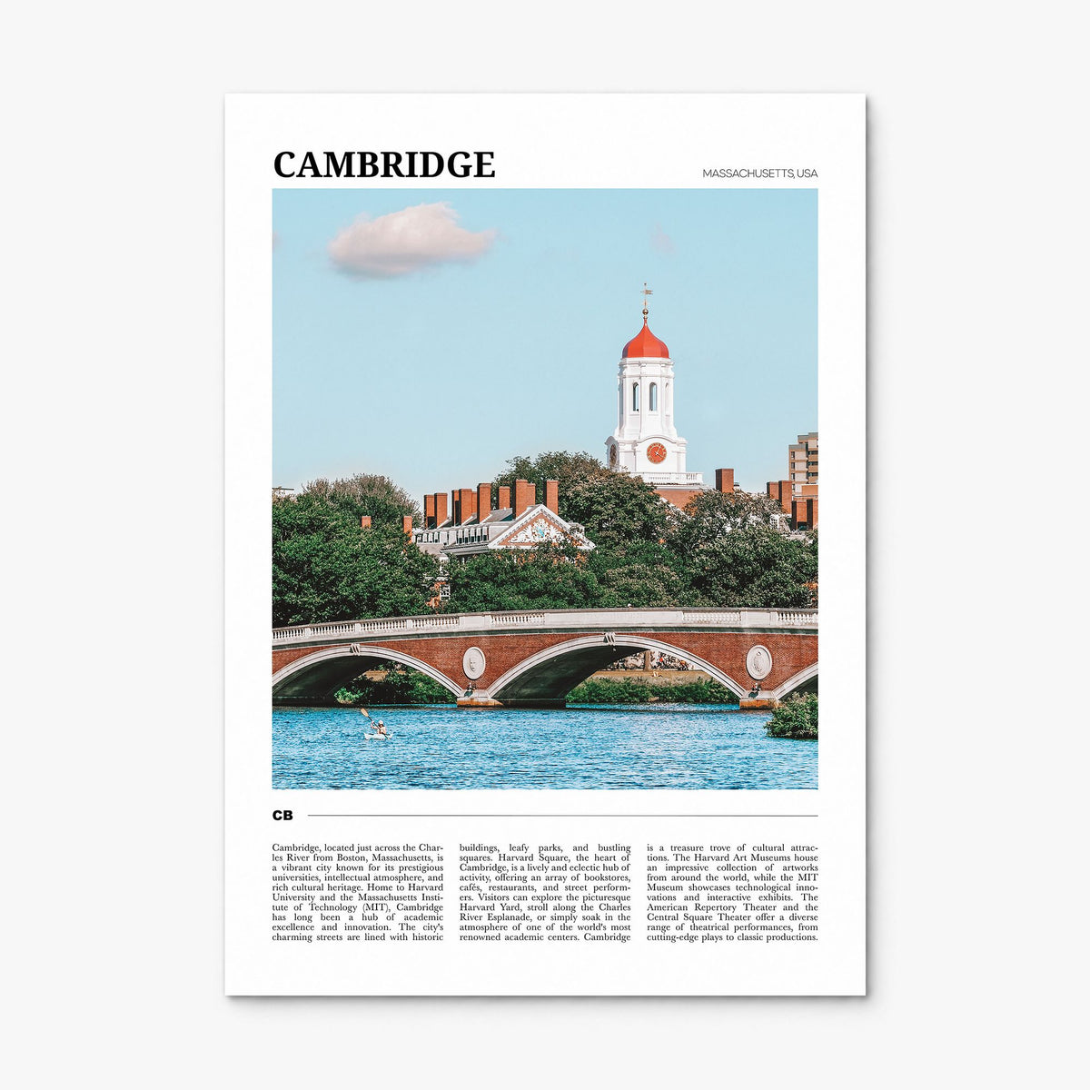 Cambridge, Massachusetts Travel Poster, print only (unframed)