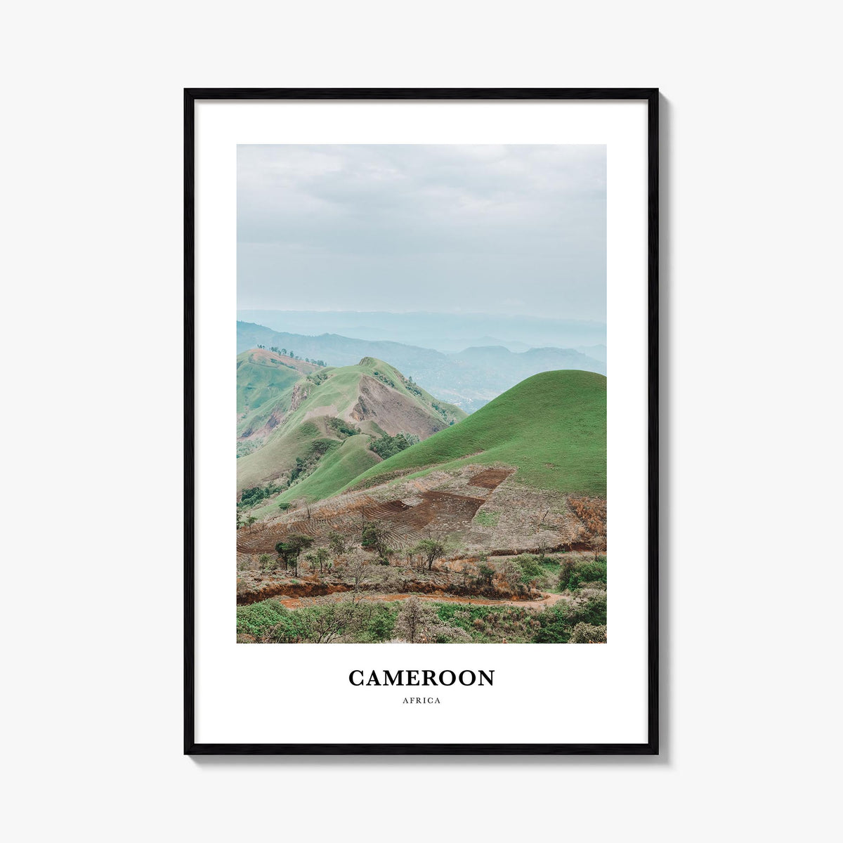 Cameroon colorful classic poster of Africa – vertical wall art, unframed print shown in interior mockup