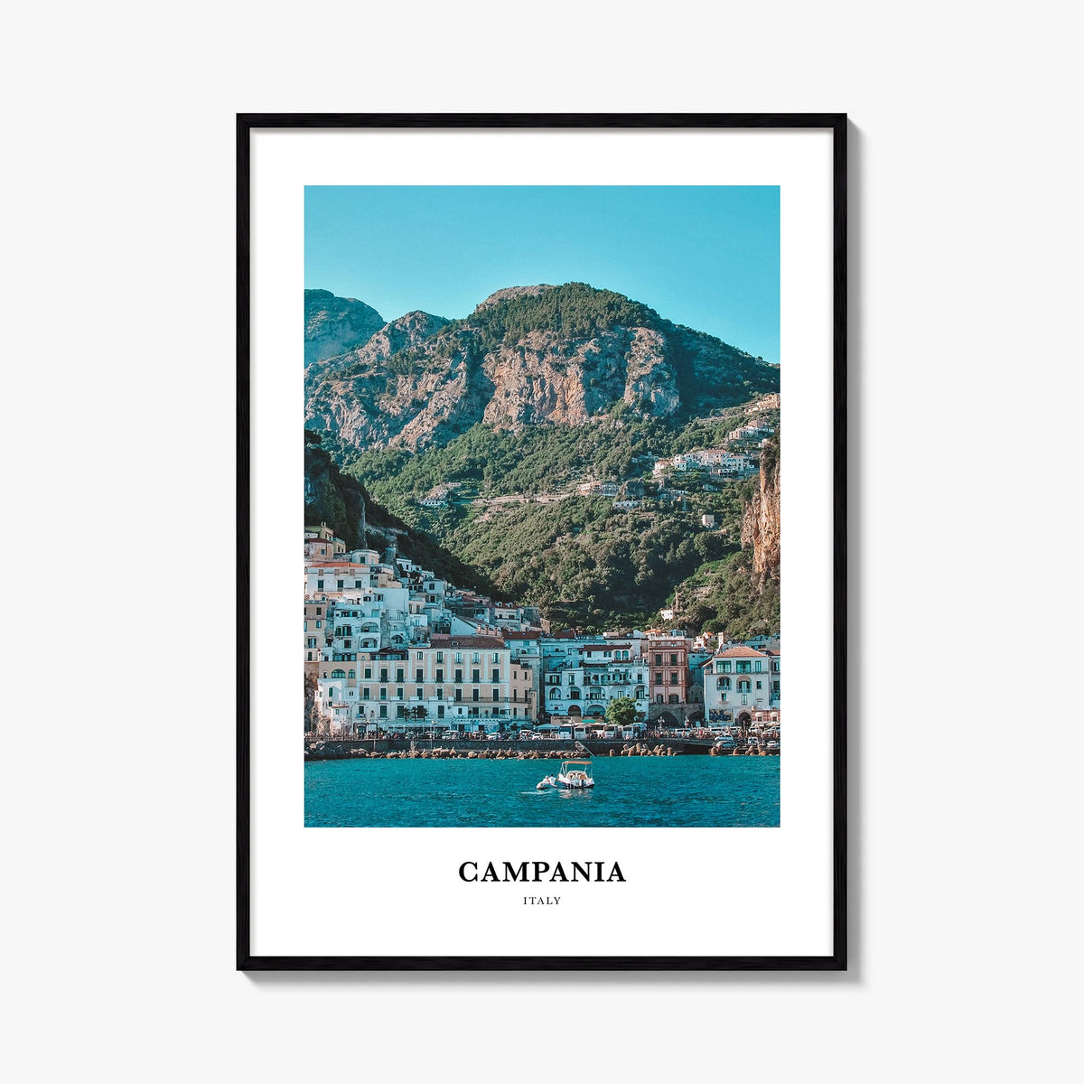 Campania colorful classic poster of Italy – vertical wall art, unframed print shown in interior mockup