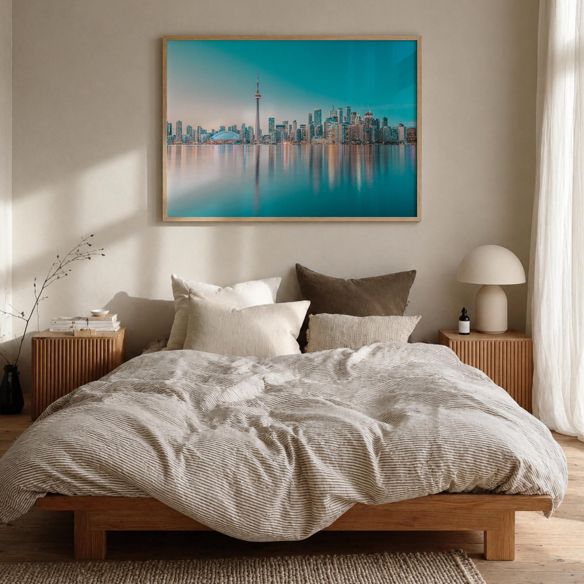 Canada colorful photo poster of North America – horizontal wall art in natural wood frame, hanging on wall