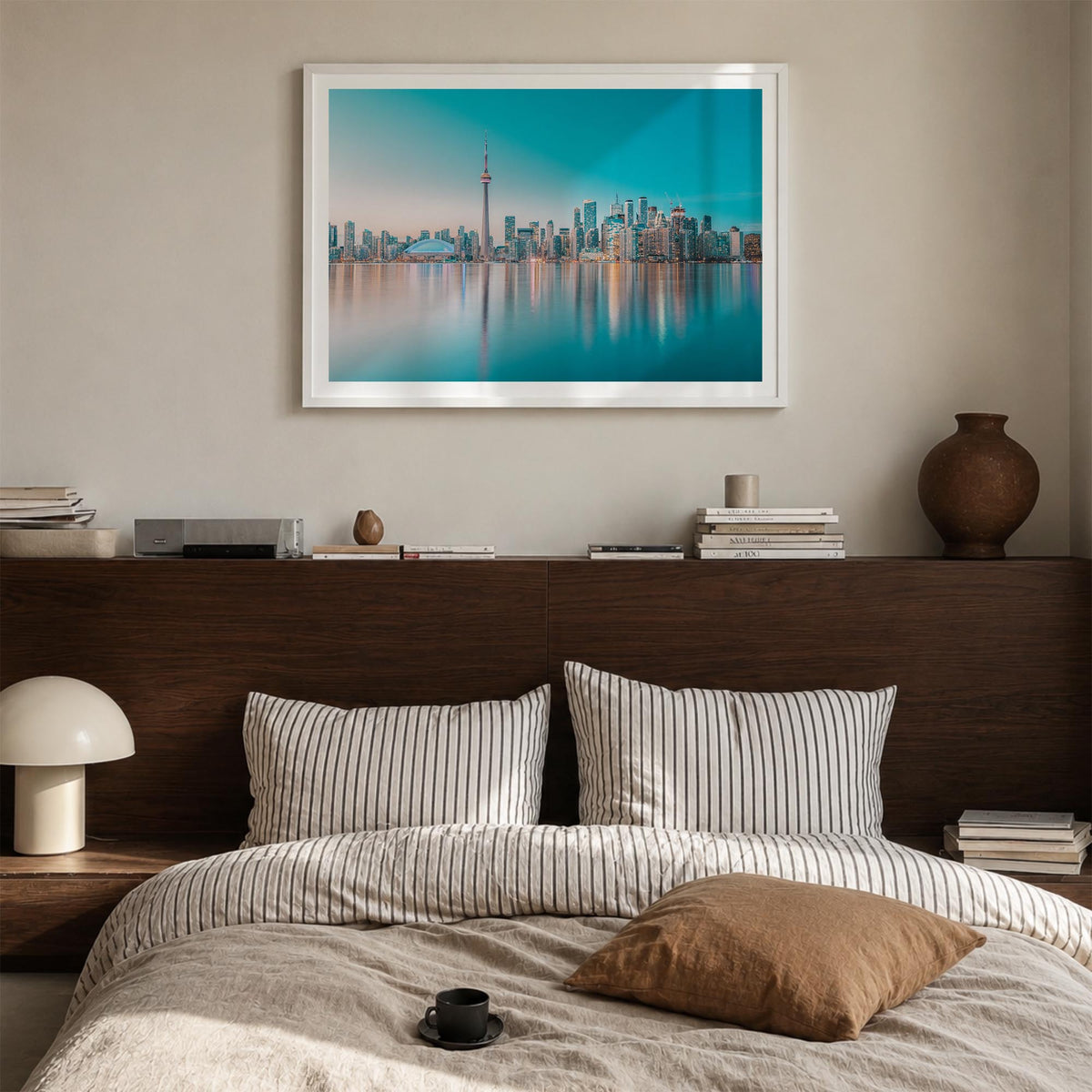 Canada colorful photo poster of North America – horizontal wall art in white wood frame with white border, hanging on wall