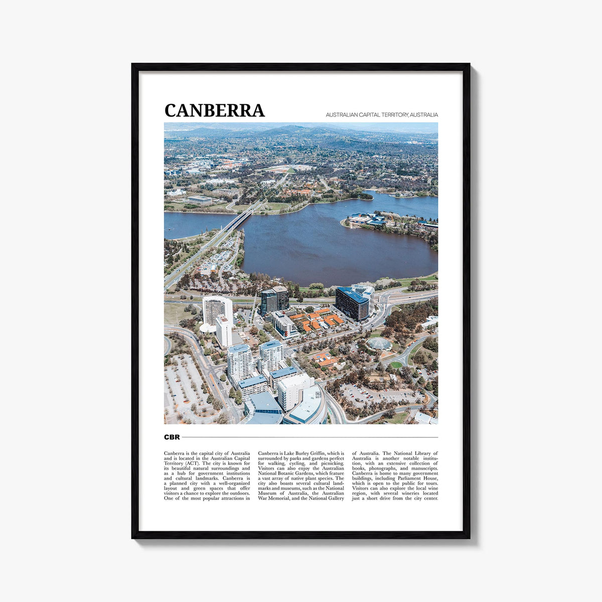 Canberra colorful travel poster of Australian Capital Territory, Australia – vertical wall art, unframed print shown in inter