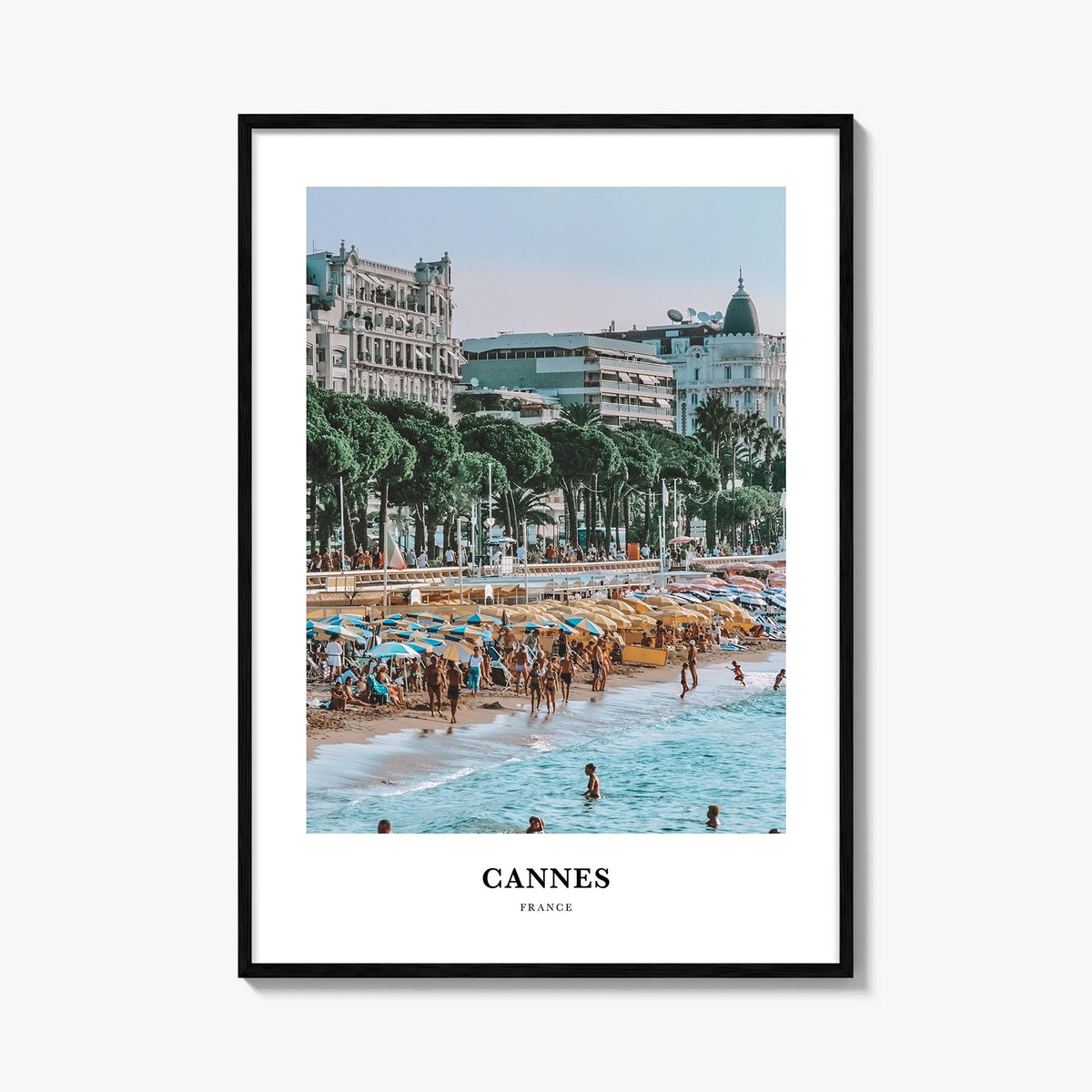 Cannes colorful classic poster of France – vertical wall art, unframed print shown in interior mockup