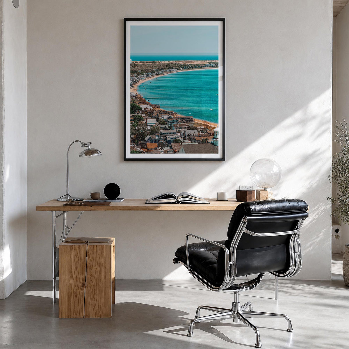 Cape Cod no. 1 colorful photo poster of Massachusetts, USA – vertical wall art in black wood frame with white border, hanging