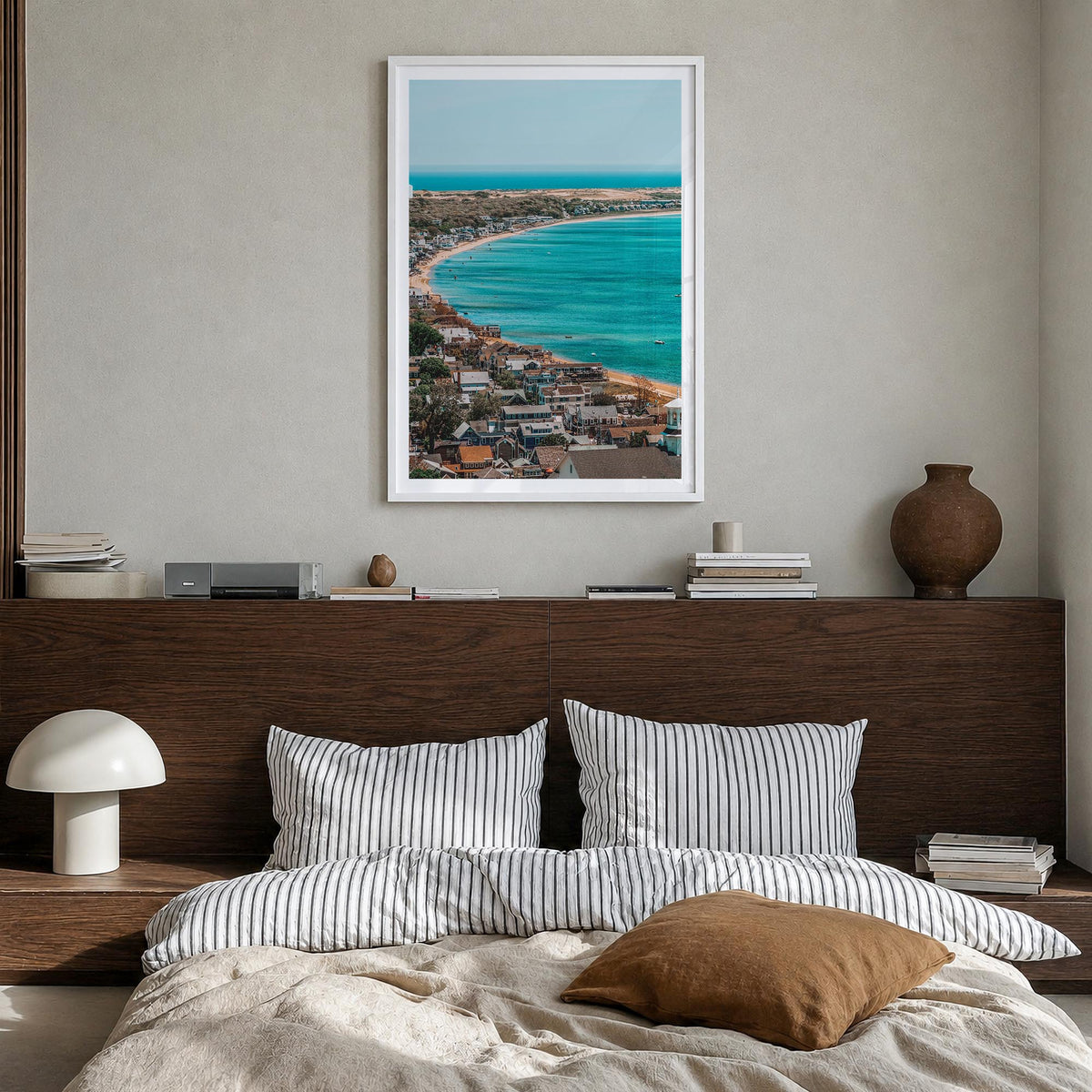 Cape Cod no. 1 colorful photo poster of Massachusetts, USA – vertical wall art in white wood frame with white border, hanging