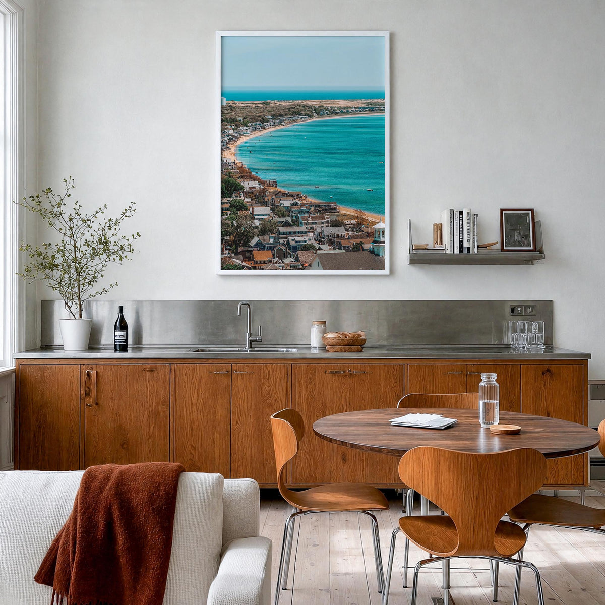 Cape Cod no. 1 colorful photo poster of Massachusetts, USA – vertical wall art in white wood frame, hanging on wall