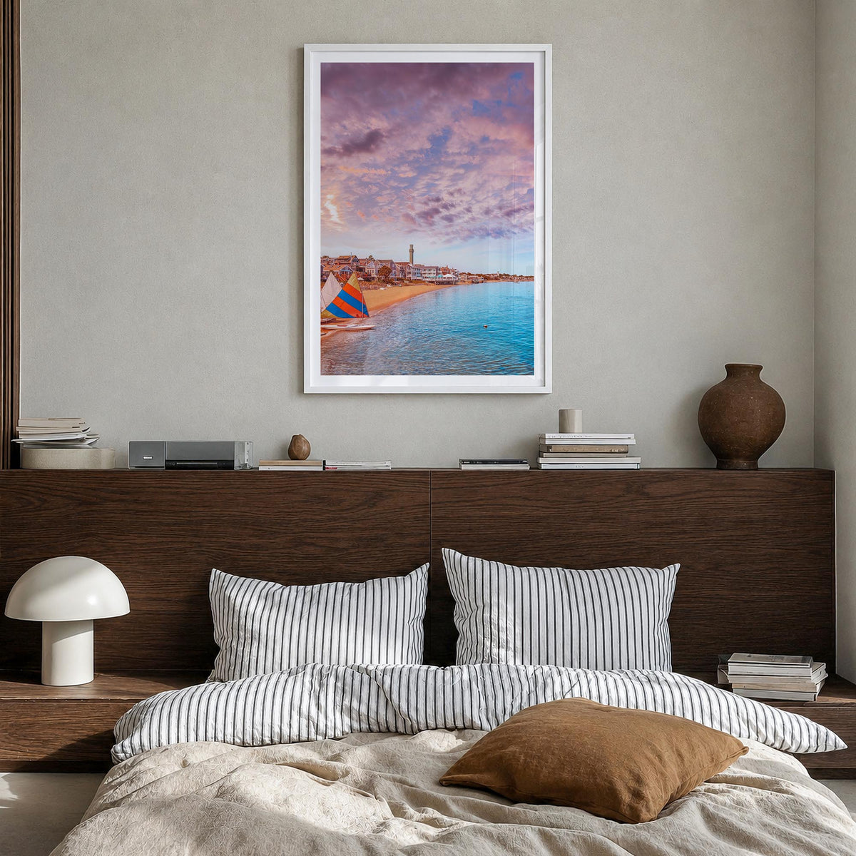 Cape Cod no. 3 colorful photo poster of Massachusetts, USA – vertical wall art in white wood frame with white border, hanging